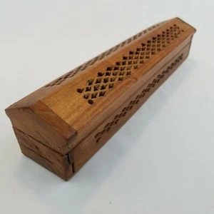 Caja quemador de incienso tallada en madera de 12" con almacenamiento hecha a mano en la India - Imagen 1 de 11