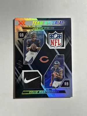 2022 Panini XR Justin Fields David Montgomery Team Materials 1/1 Shield Swoosh  - Image 1 of 2