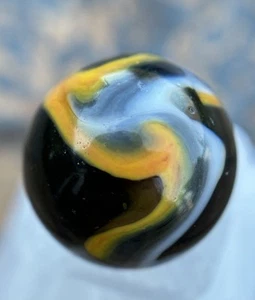 Vintage Peltier Rainbo Yellow White Striped Collectible Marble .62” NM Unique - Picture 1 of 8