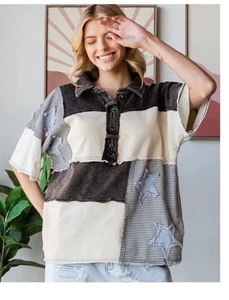 Oli & Hali Damen Quebec Washed Star Patchwork Shirt Größe Large Neu mit Etikett - Bild 1 von 22