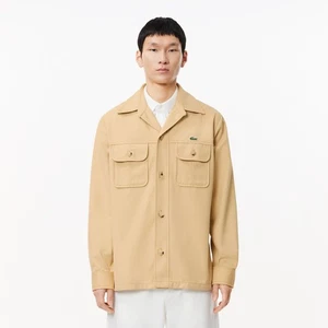 Men's Lacoste Oversized Cotton Twill Plaid Overshirt in Cream - Picture 1 of 6