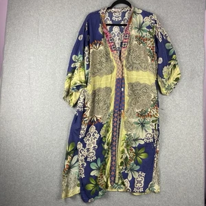 Johnny Was 100% Seide langer Kimono Wickel leicht Blumen Rosen Staubmantel XS * - Bild 1 von 12
