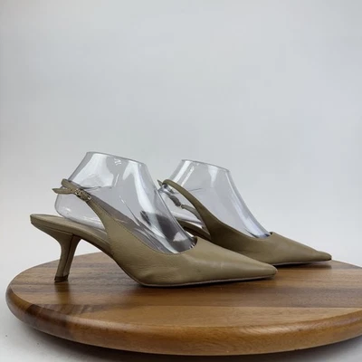 女士 Sam Edelman Bianka 米色皮革露背高跟鞋中跟鞋 9 M 码 — 第 1/4 张图片