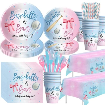 Baseball or Bows Gender Reveal Decorations Tableware, Boy Or Girl Baseball Ge... - Image 1 of 4