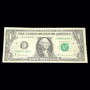 "G 6000-0106 D"- Bookend/Trinary/Near Low Serial/Zero Heavy $1.00 Bill - Picture 1 of 5