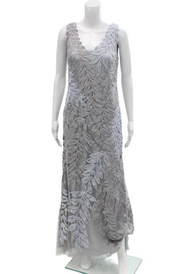 JS Collections Womens Embroidered V Neck Sleeveless Evening Gown Blue Size 8 - Image 1 of 4