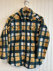 ll bean shacket Girls Size 10-12 Plaid Green Yellow - Picture 1 of 10