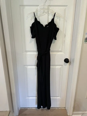 Macacão Monteau preto perna larga gola recortada, ombro frio tamanho grande-G novo com etiquetas - Imagem 1 de 4