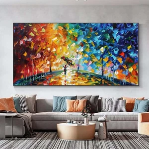 Pintura al óleo abstracta pintada a mano sobre lienzo paisaje moderno decoración del hogar azul - Imagen 1 de 6