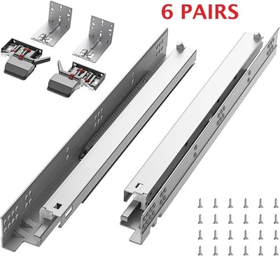 6 Pairs 21" Soft Close Undermount Bottom Mount Drawer Slides 100LB Load Capacity - Image 1 of 4