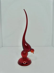 HTF Vintage MCM Viking Glass Ruby Long Tail Bird 9.75” 1311 W/ Label - Picture 1 of 3