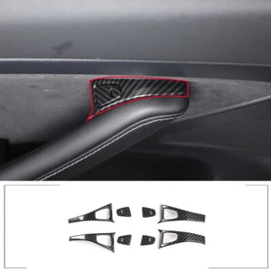 Carbon Fiber Door Lock Switch Frame Cover Trim 8PCS For Tesla Model 3 2017-2021 - Picture 1 of 12
