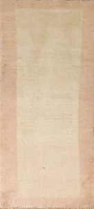 Vintage Ivory Gabbeh Bordered Runner Rug 2' 4" x 7' 1" Handmade Hallway Carpet - Picture 1 of 12