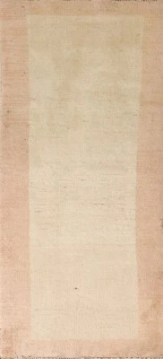 Vintage Ivory Gabbeh Bordered Runner Rug 2' 4" x 7' 1" Handmade Hallway Carpet - Image 1 of 4