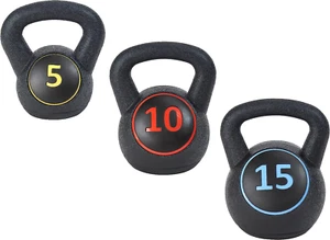 Wide Grip 3-Piece Kettlebell Exercise Fitness Weight Set, Include 5 lbs, 10 lbs - Picture 1 of 6