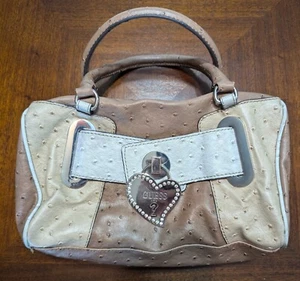 Y2K Guess Faux Ostrich Leather Brown, Beige and White Purse - Picture 1 of 19