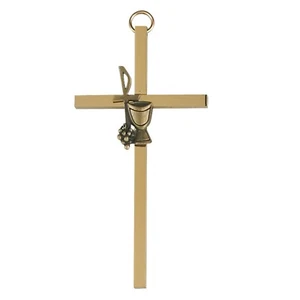 N.G. Small Brass First Communion Wall Hanging Cross or Ornament, 4 Inch - Picture 1 of 3