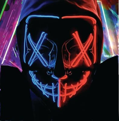 LED Grusel Maske rot-blau mix steuerbar unisex - Purge - Halloween Kostüm
