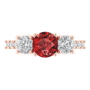 1.97Ct Round Cut Natural Garnet Three Stone Engagement Ring, 14K Rose Gold - Picture 1 of 11