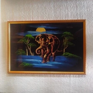 BLACK VELVET ART Acrylic Paint Elephant Sri Lanka Frame NEW - Picture 1 of 8