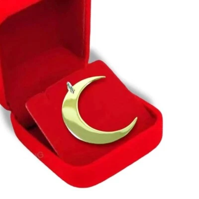 Gold Crescent Moon Charms Pendant Necklace 925 Silver Jump Ring Horn Jewelry - Image 1 of 4