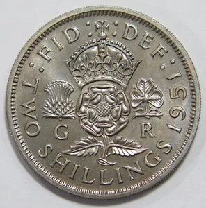 GREAT BRITAIN 1951 PROOF 2 SHILLINGS CROWNED TUDOR ROSE KGVI WORLD COIN ๐โญ๐ - Picture 1 of 2