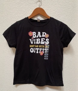 Girls Black Graphic T Shirt Size Large Novelty Tee - Picture 1 of 6