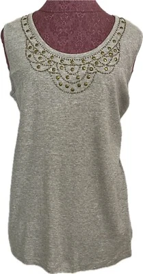 Camiseta sin mangas para mujer Jason Maxwell gris acanalada con cuentas talla 1X Foto 1 de 4