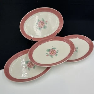 Vintage Villeroy & Boch Pink Rose Set Of (4) 8 1/2” Oval Plates Pink Band VIL9 - Picture 1 of 17
