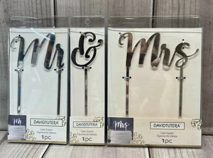 DavidTutera Wedding Cake Topper Mr & Mrs 3 Seperate Pieces Mirrored Look - Picture 1 of 4