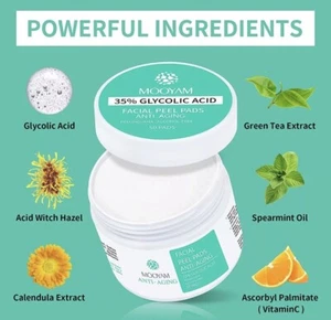 Glycolic Acid 35% Facial Exfoliating Peel Pads AHA Green Tea - 50 pads USA Stock - Picture 1 of 2