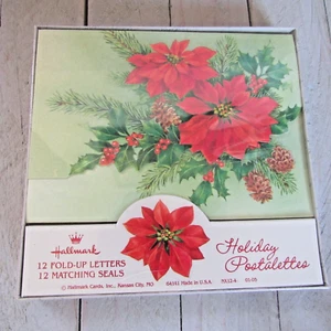 Postali Natalizi Vintage Hallmark Sigillati Poinsettia 12 Carte + Sigilli - Foto 1 di 4