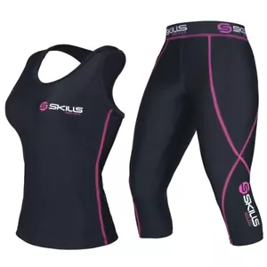 Women Compression Singlet + 3/4 Tights Yoga Skin Fit gym Running Fitness Pants - Picture 1 of 11
