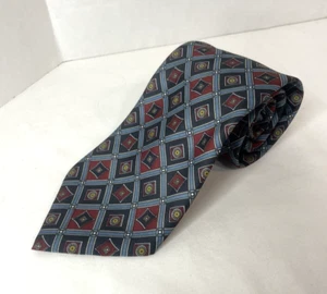 Vintage 90s Ketch Classics Men's Necktie Burgundy Blue Geometric - Picture 1 of 9