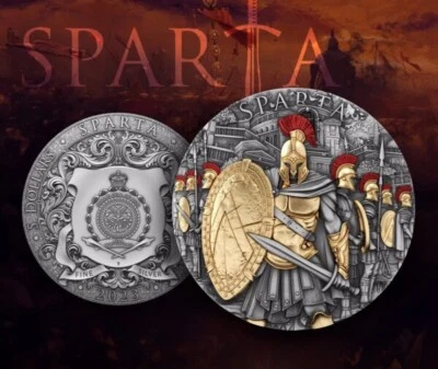 2023 Niue Sparta 2 OZ Silbermünze Silver Coin Antiqued Gilded High Relief  - Bild 1 von 4