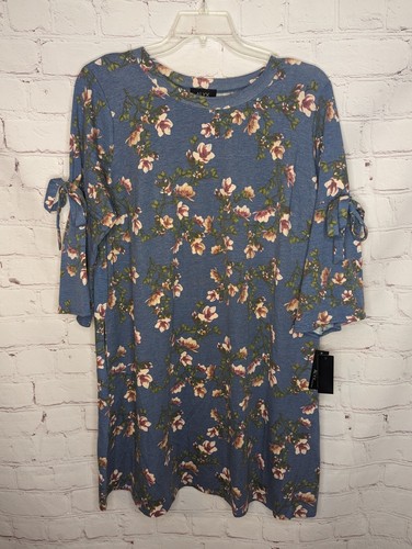 Abito tubino donna Alyx blu floreale manica a campana 3 4 con cravatte buco della serratura tg 1X