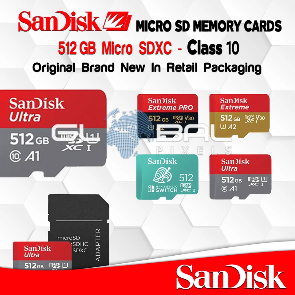 SanDisk Micro SD Card 512GB Fast Memory Ultra Extreme Pro Camera 4k Video Drone - Image 1 of 1