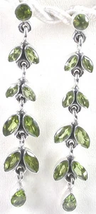 STERLING SILVER Long Earrings with 10 Peridots Statement Wedding Mother of Bride - Picture 1 of 2