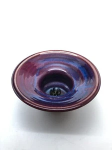 Vtg Sturbridge Pottery Vase Bowl MA reddish purple W/ metal flower frog - Picture 1 of 5