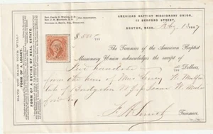 Boston American Baptist Mission Union 1867 ricevuta Henry Mulford, Bridgeton NJ - Foto 1 di 2