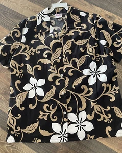 Barefoot In Paradise Hawaiian Shirt Men Size L Black/White/khaki Vintage - Picture 1 of 9