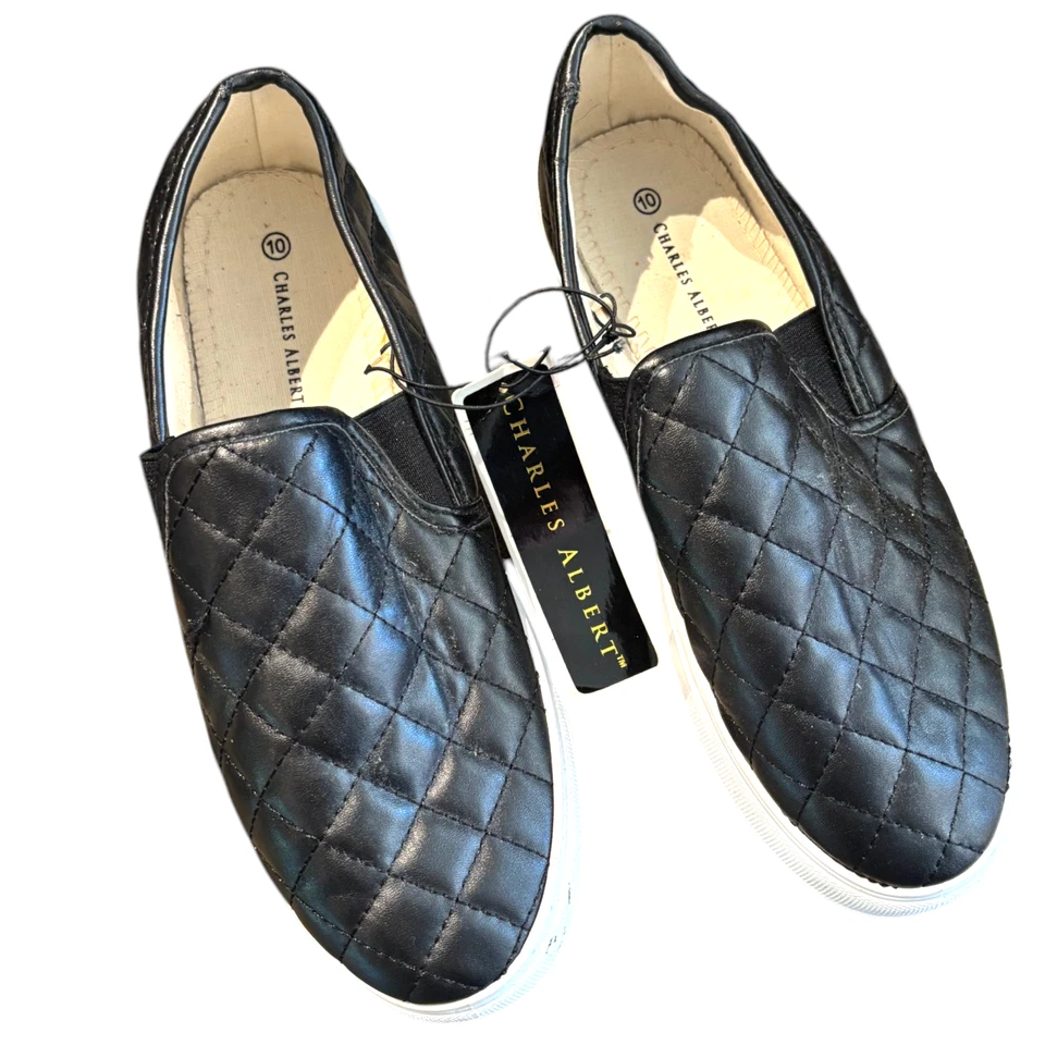 Charles Albert NWT Women's slip on black quilted loafers Vegan Leather sz 10M - Image 1 of 4