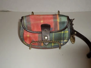 Dooney & Bourke Lady Bug Plaid Coated Canvas Wristlet With Detachable Strap Nice - Picture 1 of 4