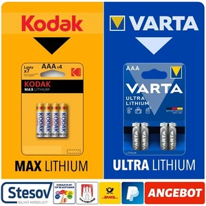 4 x Varta oder Kodak Lithium AAA Batterien Batterie im 4er Blister - Bild 1 von 3