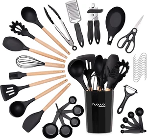 Kitchen Non Stick Cooking Utensils Set – Heat Resistant Silicone Utensils with W - Picture 1 of 6