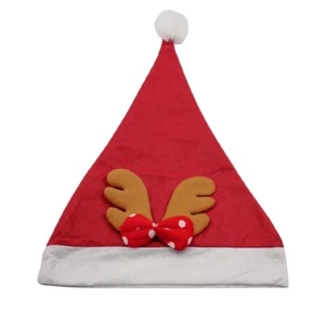 Festliche rote Weihnachtsmann Weihnachtsmütze mit Rentiergeweih & Polka Schleife. - Bild 1 von 1