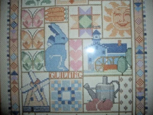 Pair Vintage Needlepoint Samplers 16 x 22 Framed Embroidered Cross Stitch - Picture 1 of 11