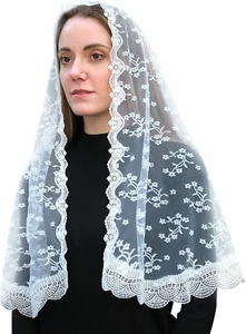 Catholic Church Mantilla Veil: Long Vintage Christian Latin Mass Head Covering S - Picture 1 of 21