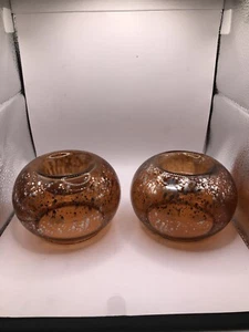 VTG Silver & Burnt Orange Mercury Glass Votive/Tea Light Candle Holders Set of 2 - Picture 1 of 9