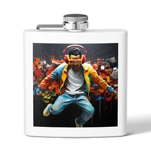 Hip Hop Dancing to Rap Music Flask, 6oz Stainless Steel Hip Flask  - Picture 1 of 21